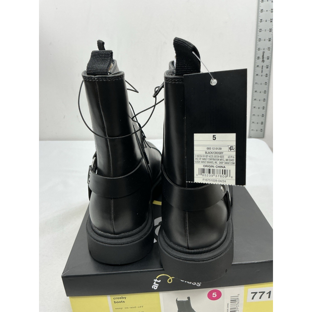 Girls New Art Class Crosby Chunky Moto Ankle Boots Size 5 Black Chunky Heel - Picture 5 of 7